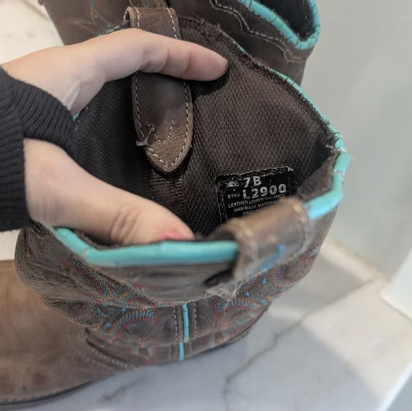 Justin Boots Gypsy Raya Brown and Teal Cowboy Boots Women's Size 7 - Picture 9 of 13